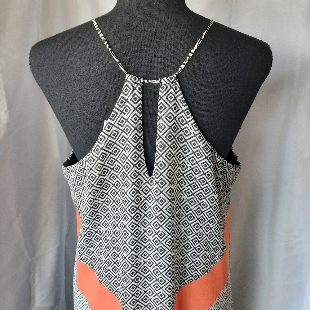 Old Navy Maxi Dress Womens Size Large V Neck Orange Yellow Geometic - Picture 7 of 16